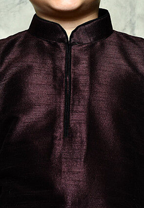 Contrast Trim Dupion Silk Dhoti Kurta in Wine