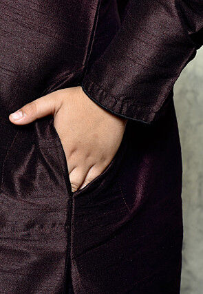 Contrast Trim Dupion Silk Dhoti Kurta in Wine