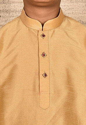 Contrast Trim Dupion Silk Kurta in Peach