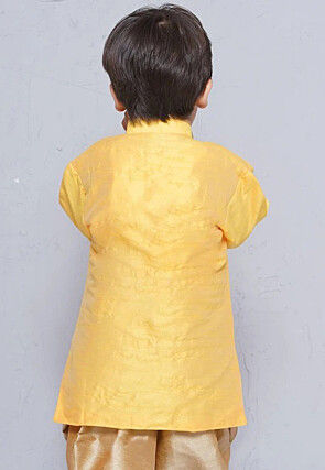 Contrast Trim Dupion Silk Kurta in Yellow