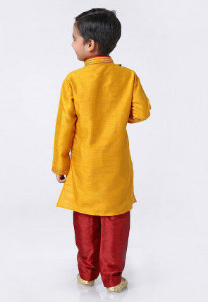 Contrast Trim Dupion Silk Kurta Set in Mustard