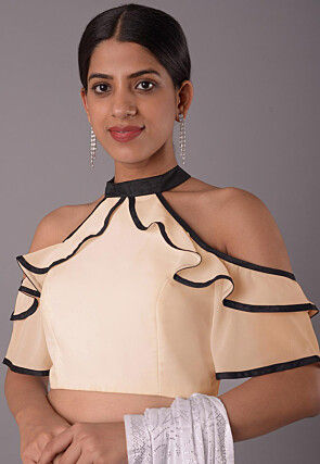 Contrast Trim Georgette Blouse in Light Beige