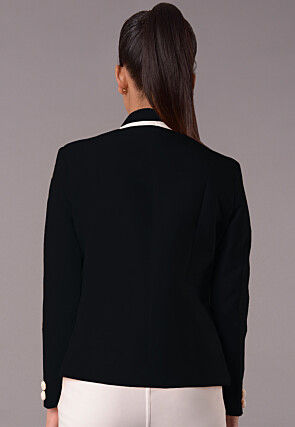 Contrast Trim Art Silk Jacket in Black