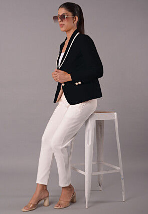 Contrast Trim Art Silk Jacket in Black