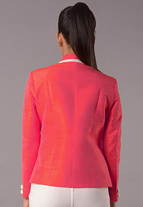 Contrast Trim Art Silk Jacket in Pink