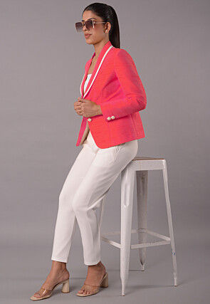 Contrast Trim Art Silk Jacket in Pink