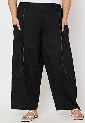Contrast Trim Pure Cotton Trouser in Black