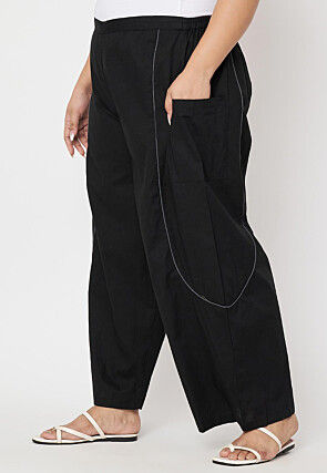 Contrast Trim Pure Cotton Trouser in Black