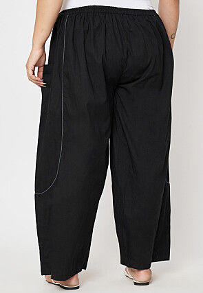 Contrast Trim Pure Cotton Trouser in Black