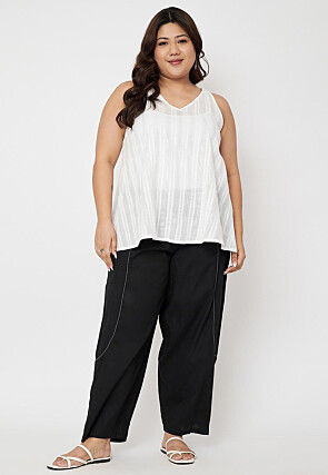 Contrast Trim Pure Cotton Trouser in Black