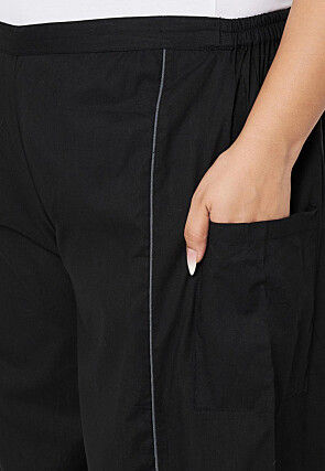 Contrast Trim Pure Cotton Trouser in Black