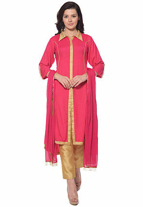 contrast trim rayon pakistani suit in pink v1 kmv145