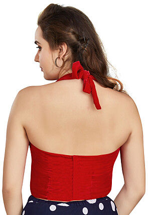 Contrast Trim Velvet Blouse in Red