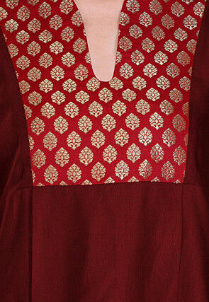 Contrast Yoke Cotton Silk Top in Maroon