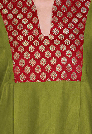 Contrast Yoke Cotton Silk Top in Olive Green