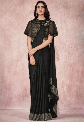 Corsaged Pallu Lycra Pre-stitched Saree in Black