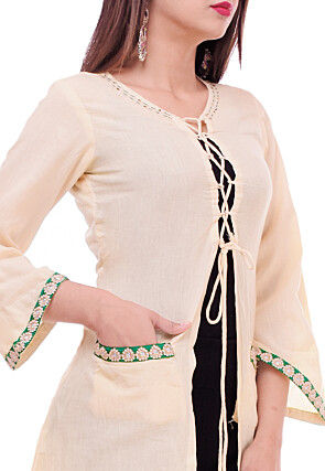 Crisscross Tie Up Cotton Shrug in Light Beige