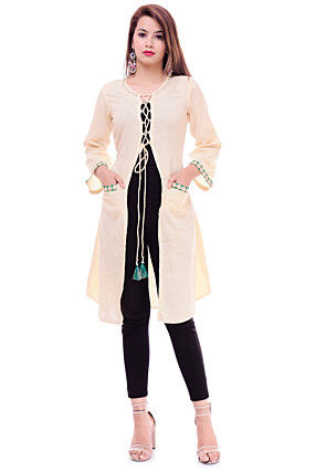 Crisscross Tie Up Cotton Shrug in Light Beige