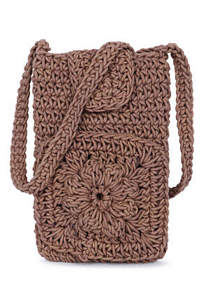 Crochette Thread Mobile Pouch in Brown