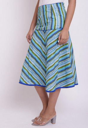 Dabu Printed Cotton A Line Skirt in Multicolor