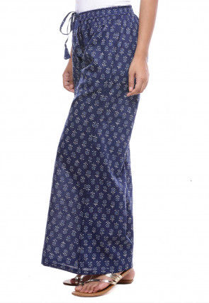 Dabu Printed Cotton Flared Palazzo in Navy Blue
