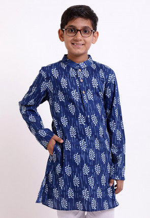 Dabu Printed Cotton Kurta in Indigo Blue