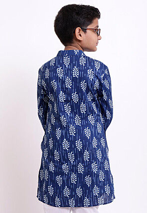 Dabu Printed Cotton Kurta in Indigo Blue