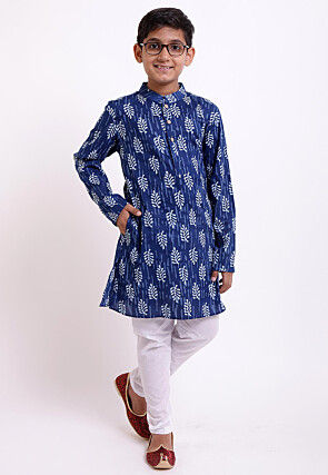Dabu Printed Cotton Kurta in Indigo Blue