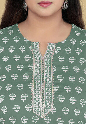 Dabu Printed Pure Cotton Pakistani Suit in Dusty Green