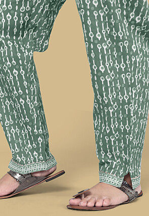 Dabu Printed Pure Cotton Pakistani Suit in Dusty Green