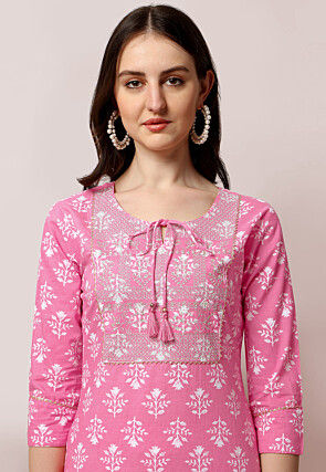 Dabu Printed Pure Cotton Pakistani Suit in Pink