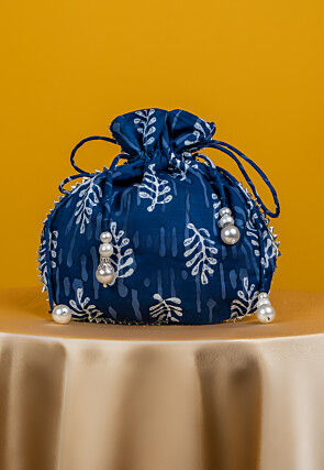 Dabu Printed Cotton Potli Bag in Blue