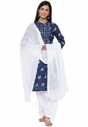 Dabu Printed Cotton Punjabi Suit in Blue