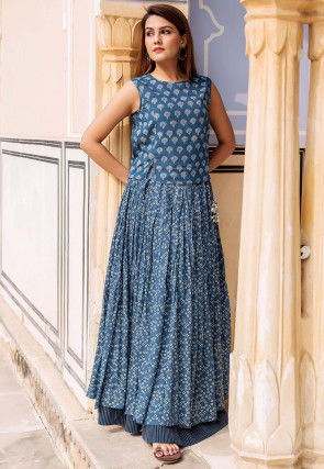 Dabu Printed Cotton Top Set in Blue