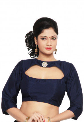Art Raw Silk Blouse in Navy Blue
