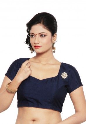 Art Raw Silk Blouse in Navy Blue