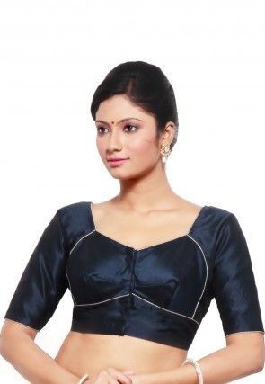 Dupion Silk Blouse in Navy Blue
