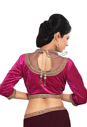 Embroidered Velvet Blouse in Fuchsia