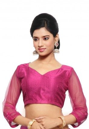 Dupion Silk and Net Blouse In Fuchsia