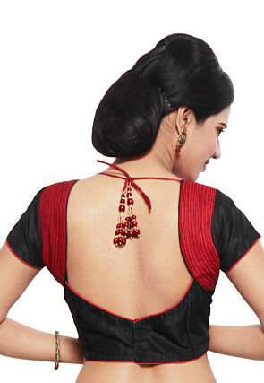 Art Raw Silk Blouse in Black and Red