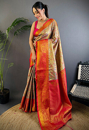 Dharmavaram Saree in Beige