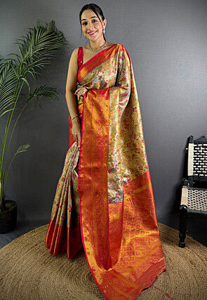 Dharmavaram Saree in Beige
