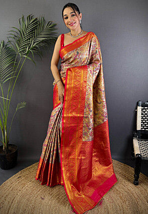 Dharmavaram Saree in Beige