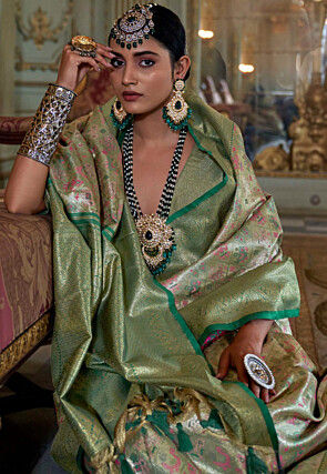 Dharmavaram Saree in Golden and Green