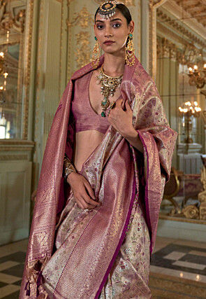 Dharmavaram Saree in Golden and Old Rose
