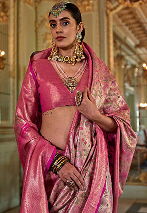 Dharmavaram Saree in Golden and Pink