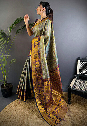 Dharmavaram Saree in Grey