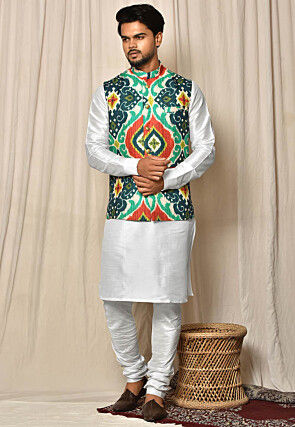 Digital Cotton Nehru Jacket in Multicolor