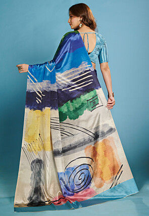 Digital Printed Crepe Saree in Navy Blue