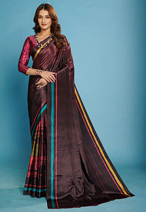 Digital Printed Crepe Saree in Wine